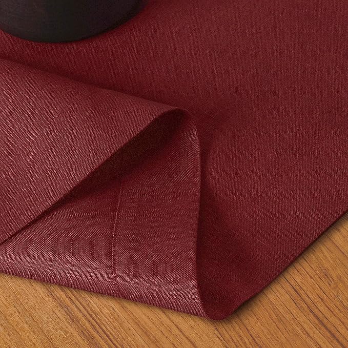 D'Moksha Homes Linen Dark Red Table Runner 120 Inches Long - 100% Pure Linen Dining Table Runner 14 x 120 Inch for Winter, Christmas, Holiday - Machine Washable