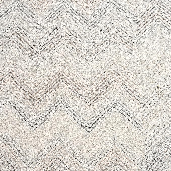 Modern Herringbone Chevron Collection Handcrafted Wool Area Rug - Durable, Zigzag Pattern, for High Traffic, Contemporary Design for Living Room, Bedroom, Dining Room Decor (Ivory-Multi, 2.6' x 12')