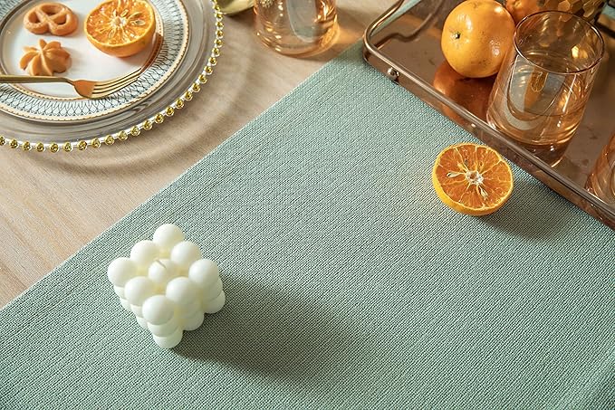 ZeeMart Burlap Style Farmhouse Table Runners 90 Inches Long, Sage Green Rustic Woven Dining Table Runner for Everyday Use, 14x90 Inches, Seafoam