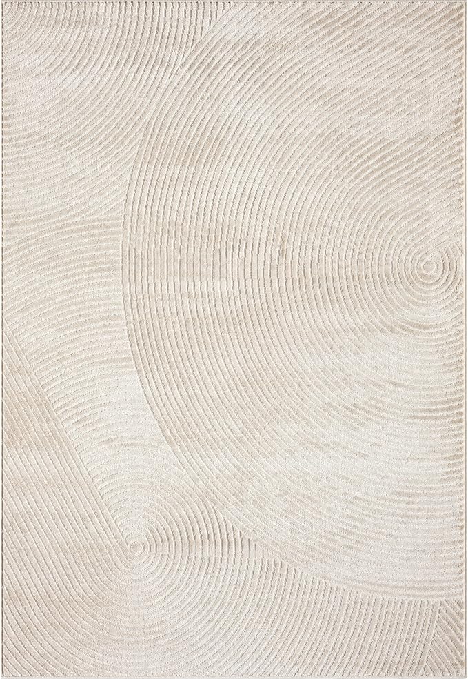 Abani Neutral Beige Area Rug 6' x 9' for Living Room, Bedroom - Zen Reiki Circles Pattern - Durable & Easy to Clean