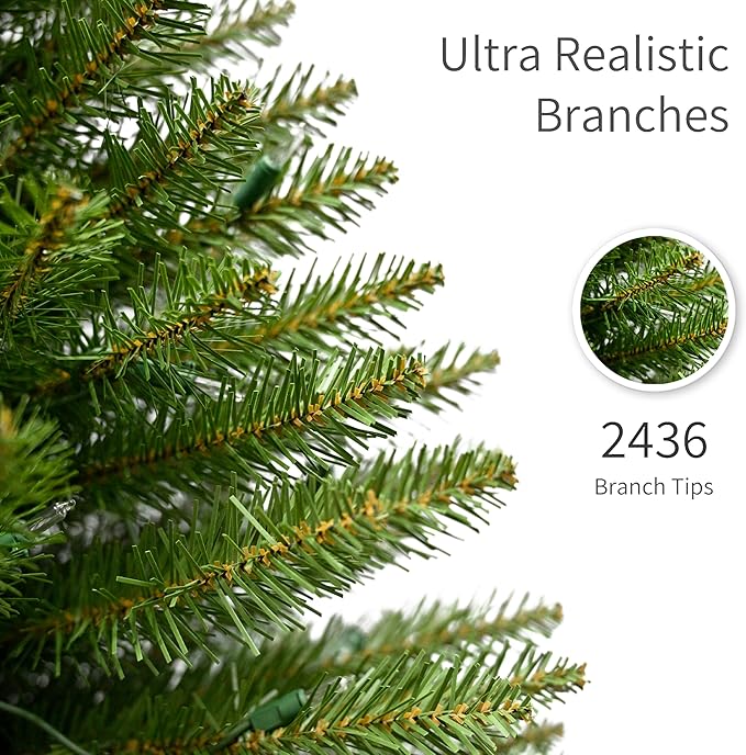 Puleo International 10ft Pre-Lit Slim Fraser Fir Christmas Tree with 650 Clear Lights, 2436 Realistic Dense Branch Tips, Easy Setup Artificial Trees with Sturdy Metal Stand