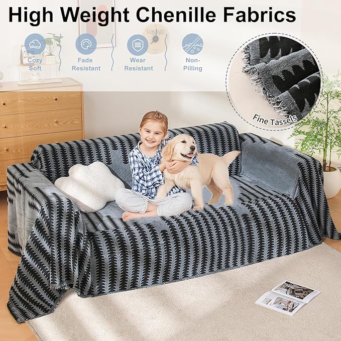 Boho Couch Cover, Sofa Cover, Sofa Covers for 2 Cushion Couch, Washable Sectional Couch Covers for Dogs Pet Furniture Protector Couch Cover Blanket for Living Room (2# Dark Grey, 71" x 102")