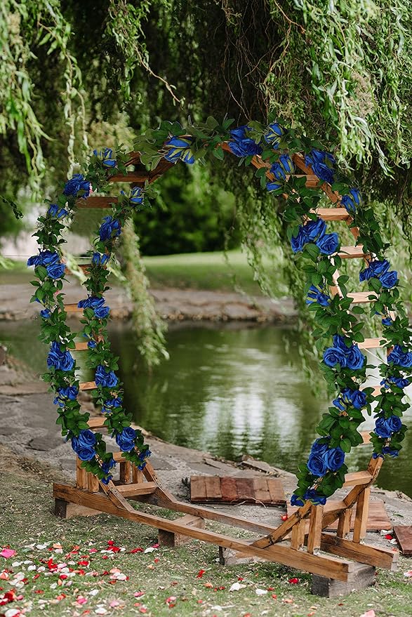 U'Artlines 5 Pack Artificial Royal Blue Rose Vines Floral Garlands Total 32.5 Ft Fake Vine Silk Flower Garland for Indoor Outdoor Home Wedding Arch Garden Wall Decoration