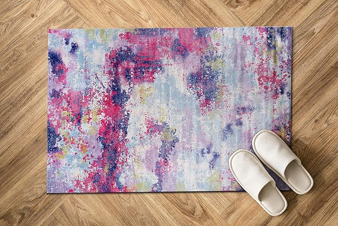 Non Slip Rugs 2x3 Modern Abstract Easy Silk Rubber Backing Soft Entryway Area Rug for Door Mat Easy to Clean Non Shedding Kitchen for Bedroom Indoor Carpet (Lilac - Purple, 2x3)