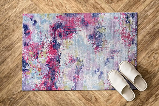 Non Slip Rugs 2x3 Modern Abstract Easy Silk Rubber Backing Soft Entryway Area Rug for Door Mat Easy to Clean Non Shedding Kitchen for Bedroom Indoor Carpet (Lilac - Purple, 2x3)