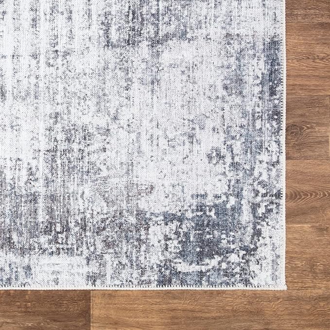 Bloom Rugs Washable Non-Slip 5' x 7' Rug - Gray/Charcoal/Blue Modern Abstract Area Rug for Living Room, Bedroom, Dining Room, and Kitchen - Exact Size: 5' x 7'