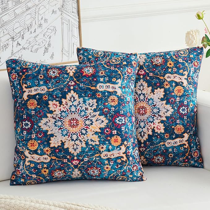 Boho Throw Pillow Covers 26x26 inch Set of 2,Boho Vintage Carpet Pattern Antique Ethnic Decor Double Sided Pattern Cushion Cover Soft Pillow Case Living Sofa Room Bed Square Pillow Cover