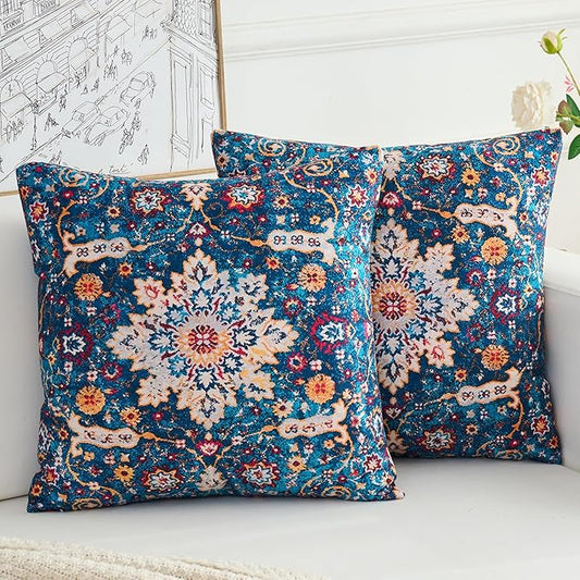 Boho Throw Pillow Covers 26x26 inch Set of 2,Boho Vintage Carpet Pattern Antique Ethnic Decor Double Sided Pattern Cushion Cover Soft Pillow Case Living Sofa Room Bed Square Pillow Cover