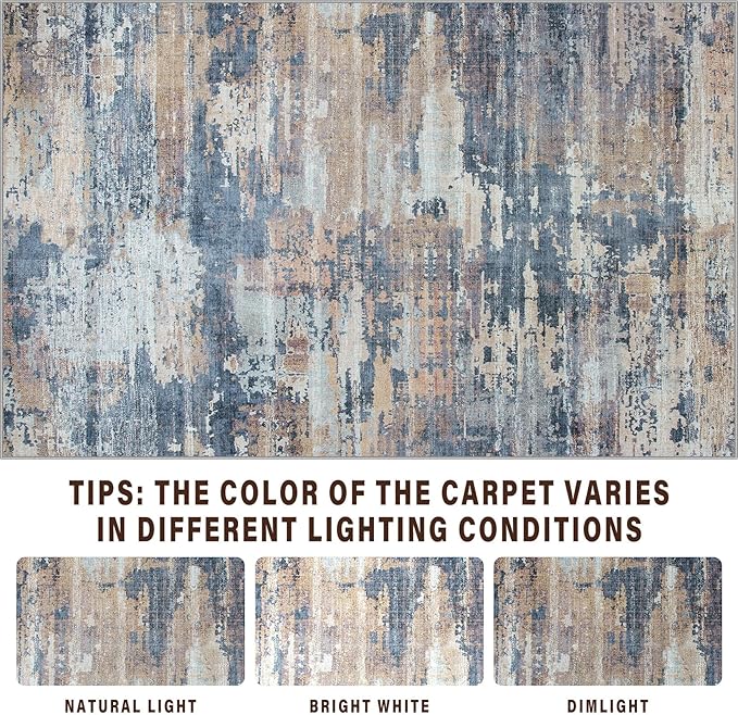 Area Rug Living Room Rugs: 6x9 Rug for Bedroom Machine Washable with Non Slip Backing Non Shedding Abstract Stain Resistant Large Carpet for Dining Room Nursery Home Office - Multi