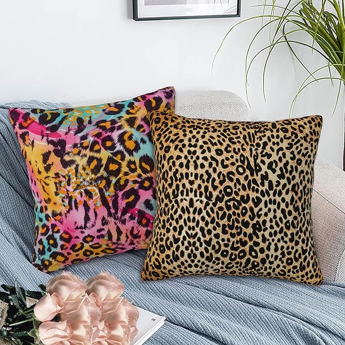 Throw Pillow Covers Leopard Pillow Covers 18x18 Inch Set of 2 Leopard Pattern Throw Pillows Decorative Pillow Cases Cushion Covers for Bedroom Livingroom Sofa Farm House