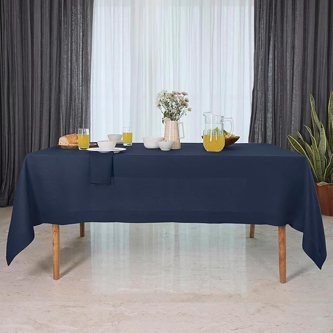 D'Moksha Homes Navy Blue Linen Tablecloth 60 x 84 Inch - 100% Pure Linen Table Cloth for Rectangle Tables - Machine Washable Cloth Tablecloth for Fall, Thanksgiving, Holiday