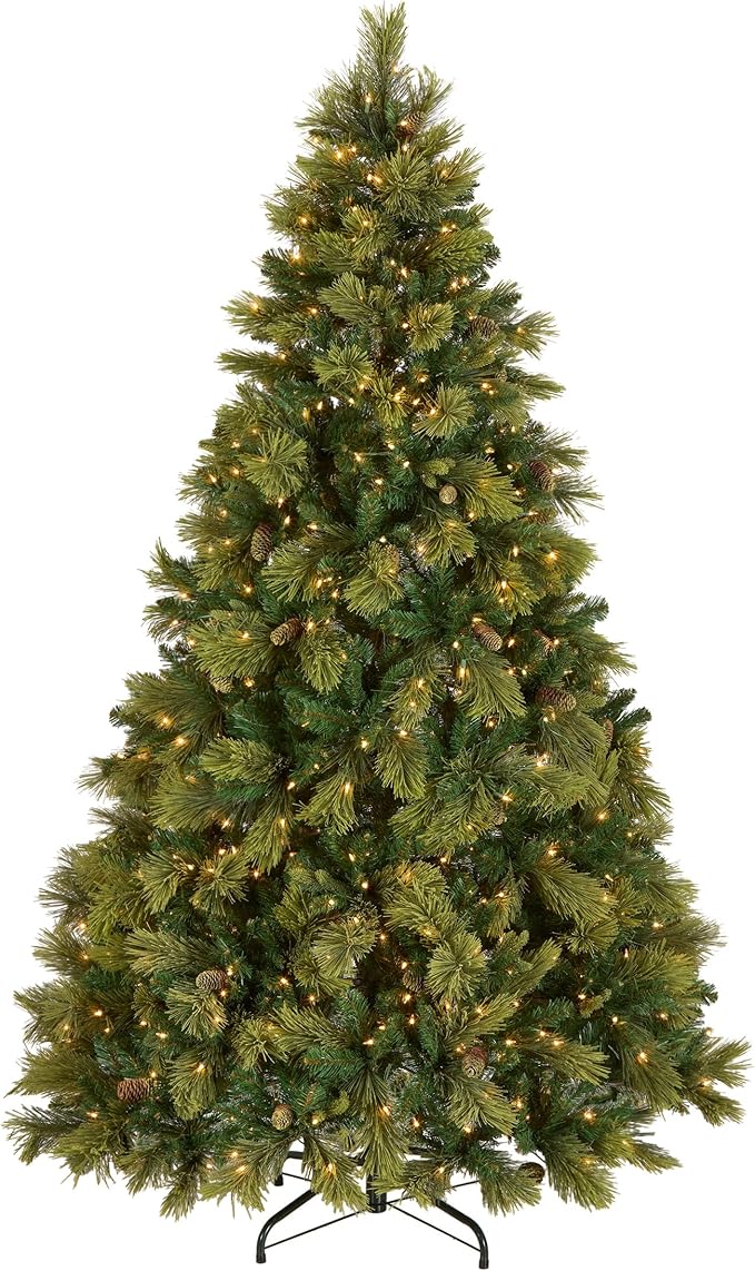 National Tree Company Carolina Pine 7.5 Foot Artificial Holiday Prelit Christmas Tree w/750 Clear Lights, Pinecones, 1399 Branch Tips and Metal Stand