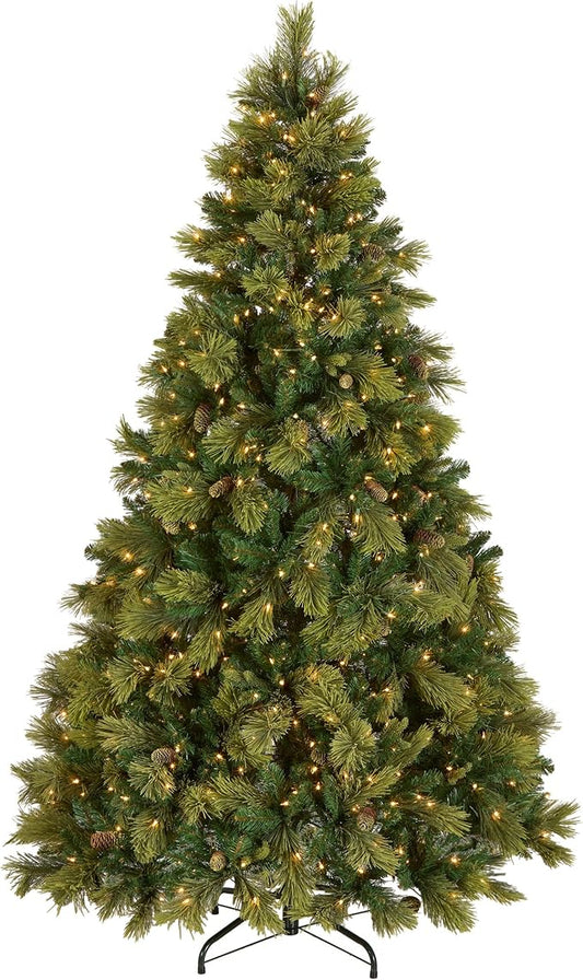 National Tree Company Carolina Pine 7.5 Foot Artificial Holiday Prelit Christmas Tree w/750 Clear Lights, Pinecones, 1399 Branch Tips and Metal Stand