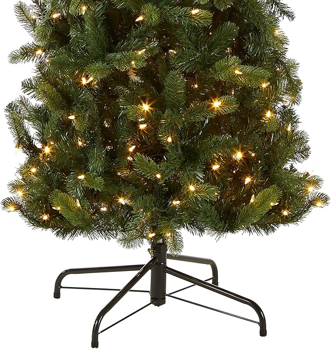National Tree Company 9 ft Pre-Lit Downswept Douglas Fir Slim Artificial Christmas Tree,500 LED Lights, 1,090 Tips, Foot Pedal, 10 Light Functions, Includes Stand, Green