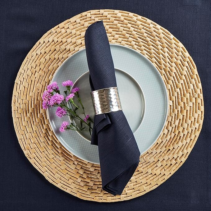 Solino Home Navy Blue Linen Napkins Set of 4 - 100% Pure Linen Dinner Napkins 20 x 20 Inch for Christmas, Holiday, Winter, New Year - Fete