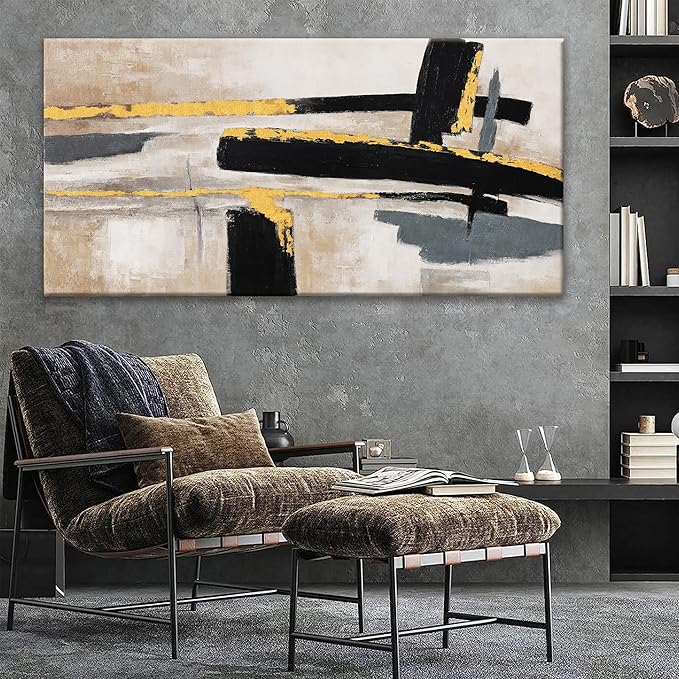 QSQ Abstract Wall Art Decor Large Canvas Wall Art Decor Prints Black And Gold Wall Art Decor Modern Paintings Home Wall Decorations For Living Room Wall Bedroom Kitchen Office Decor 29" × 58"