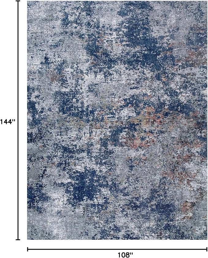 Area Rugs 9x12 Living Room: Large Machine Washable Area Rug with Non Slip Backing Non Shedding Abstract Stain Resistant Carpet for Bedroom Dining Room Nursery Home Office - Blue