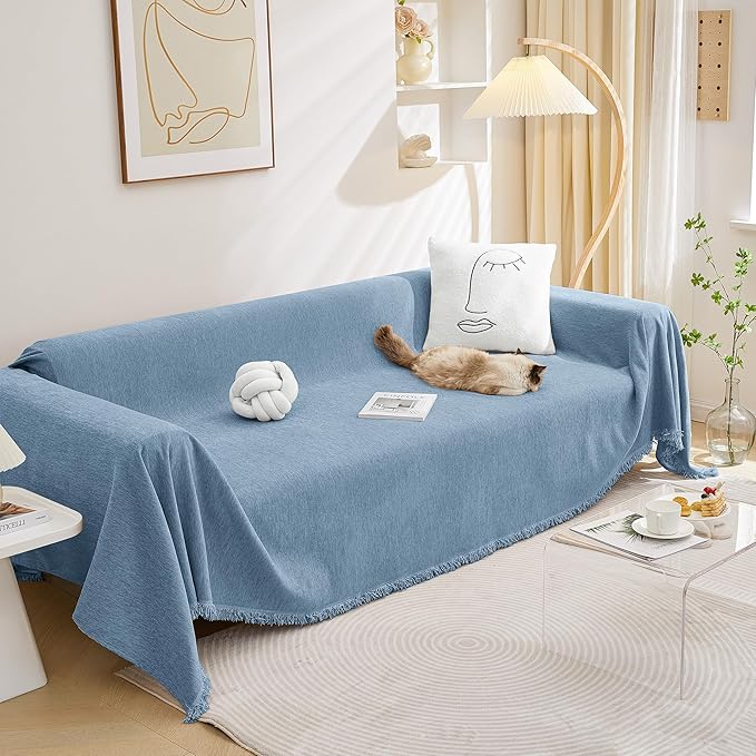 MEETSKY Oversized Chair Sofa Slipcover Washable Loveseat Couch Cover for Sofa, Furniture Protector Cover Use Thick Soft Fabric Soft Throws Cover for Dogs, Pets, 71" x 102", Blue