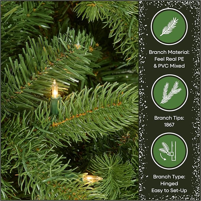 National Tree Company 7.5 ft Pre-Lit Downswept Douglas Fir Artificial Christmas Tree, 750 Clear Lights, 1,867 Tips, Includes Stand, Green