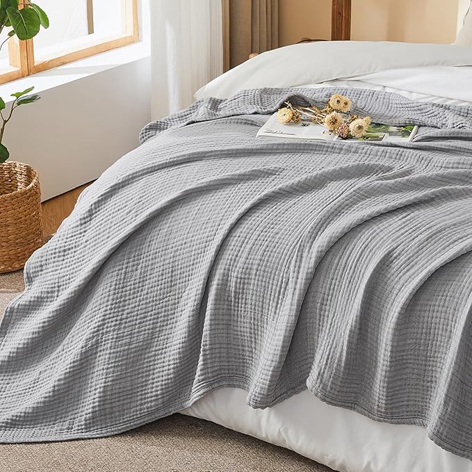 EMME Cotton Muslin Twin XL Blanket Breathable Gauze Soft Lightweight Blankets Adults Gifts for Women (Heather Grey, 66"x90")