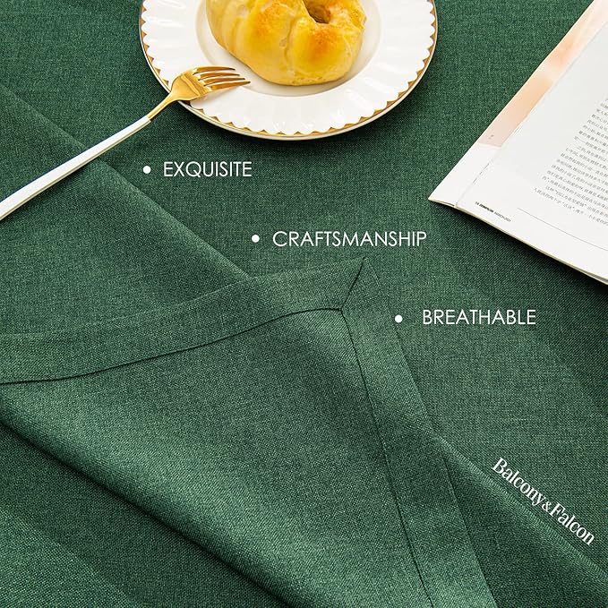 BALCONY & FALCON Rectangle Table Cloth – Waterproof, Wrinkle-Resistant & Dust-Proof Farmhouse Tablecloth for Dining, Kitchen, Party Decorations, Christmas Gatherings (Hunter Green, 55" x 71")