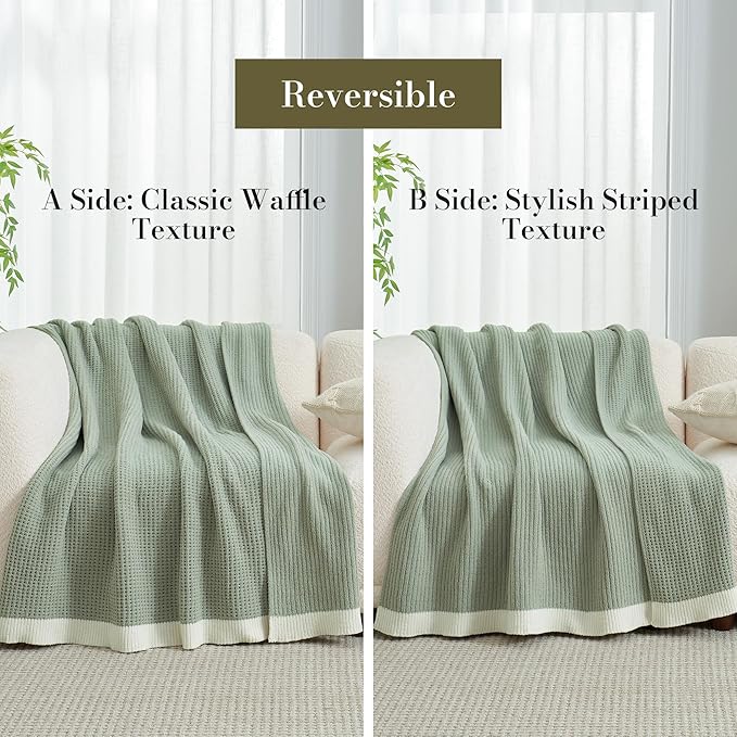 Amélie Home Waffle Throw Blanket for Couch, Soft Cozy Chenille Knit Blanket Warm Decorative Throw for Sofa, 50"x60", Sage Green