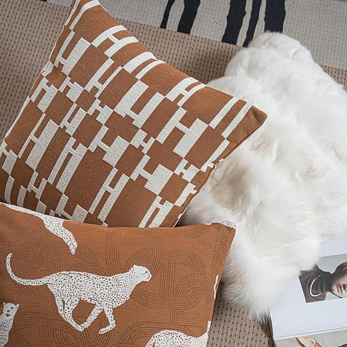 2025 New 20x20'' inches Throw Pillow Cushion Covers - Caramel H Letter Chenille Jacquard Embroidery Luxury Modern Style Couch Sofa Bed Pillow Cover for Living Room Bedroom