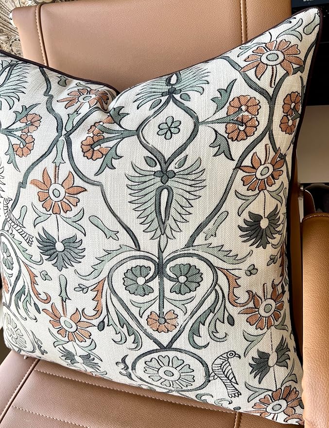 Akkineni Floral Printed Decorative Square Accent Throw Pillow Cover - Decor for Living Room, Sofa, Chair, Patio, Car, Balcony, Bench, Porch, Nursery, Office, Bedroom - 20x20 Inches