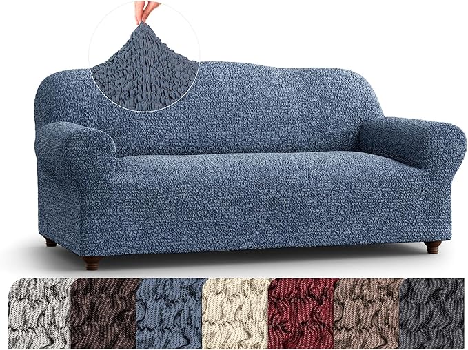 PAULATO BY GA.I.CO. Sofa Slipcover - Stretch Couch Cover - Stylish Cushion Sofa Cover - Soft Polyester Fabric Slipcover - 1-Piece Form Fit Washable Protector for Pet - Mille Righe Collection - Blue