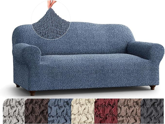 PAULATO BY GA.I.CO. Sofa Slipcover - Stretch Couch Cover - Stylish Cushion Sofa Cover - Soft Polyester Fabric Slipcover - 1-Piece Form Fit Washable Protector for Pet - Mille Righe Collection - Blue