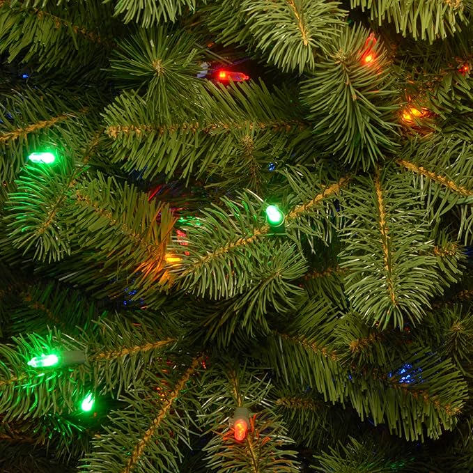 National Tree Company 7.5 ft Pre-Lit Downswept Douglas Fir Slim Artificial Christmas Tree, 350 LED Lights, 796 Tips, Foot Pedal, 10 Light Functions, Includes Stand, Green
