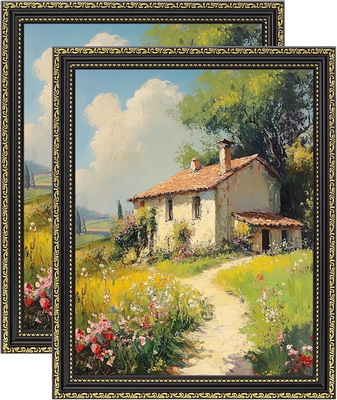 eletecpro 11x14 Picture Frames Set of 2, Vintage Photo Frame with Glass, Ornate Gothic Frames 11 x 14 Display 8x10 Photo with Mat or 11x14 without Mat for Tabletop or Wall Decor, Black Gold