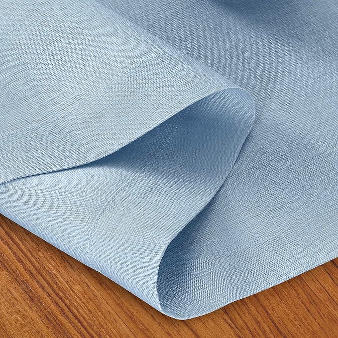 D'Moksha Homes Linen Powder Blue Table Runner 84 Inches Long - 100% Pure Linen 14 x 84 Inch Table Runner for Dining, Fall, Thanksgiving, Holiday - Machine Washable