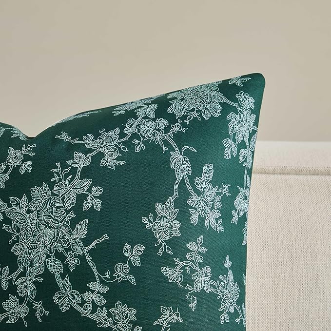 100% Cotton French Pastoral Throw Pillow Covers Set of 2, 12x20 Inch Background/Green Farmhouse Decorative Cushion Covers for Sofa Bed Living Room Home Decor