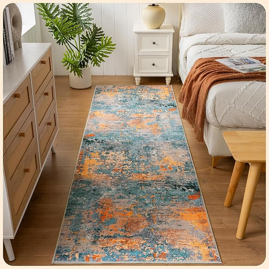 Istana Hallway Runner Rug 2.5x8 - Multi/Blue Kitchen Rugs Non Slip Washable -Silk's Soft Touch Carpet Runner - Stylish Runner Rugs for Home