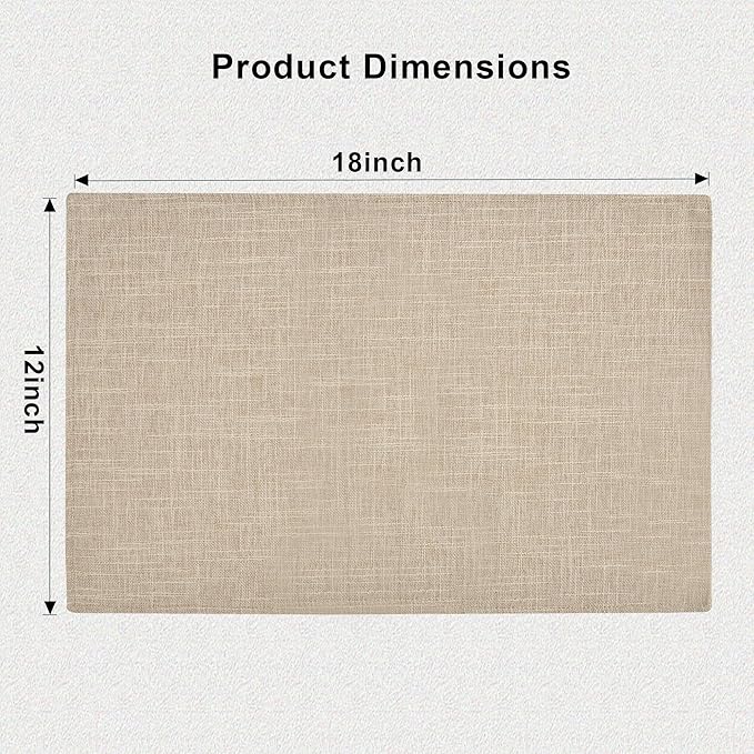 SLKQG Linen-Look Fabric Placemats Set of 4, Heat Resistant & Machine Washable Double-Layered Cloth Placemats for Dining Table, Indoor/Outdoor Use, Non-Slip Kitchen Table Mats (4, Beige Cream)