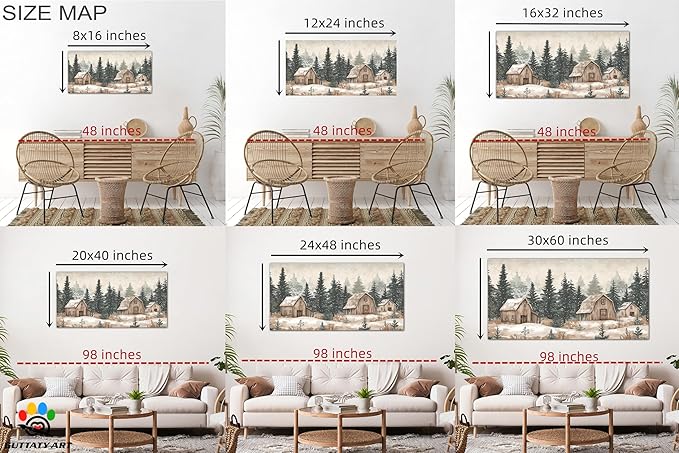 GUTTATY Christmas Winter Scene Canvas Wall Art, Rustic Barn and Forest Wall Paintings, Snowy Holiday Pictures Prints, Cozy Seasonal Canvas Artwork Poster for Living Room Bedroom, 60x30 Inch