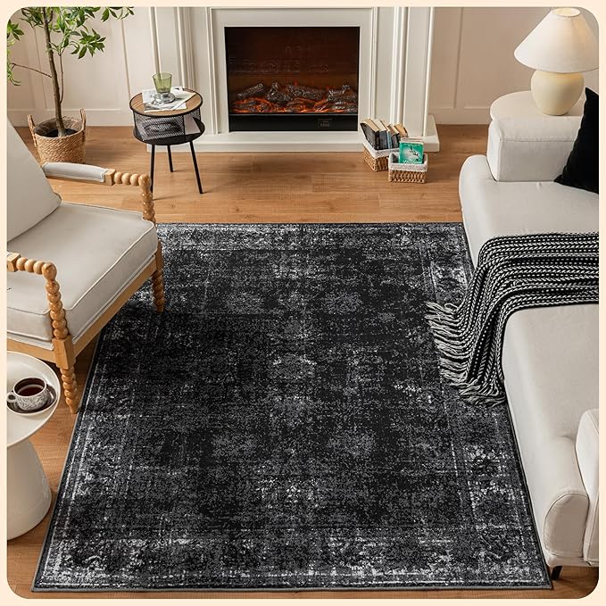 Istana 5x7 Area Rug - Black Rugs for Living Room 5x7 - Foldable Rugs for Bedroom - Stain Resistant Washable Rug - Eco-Friendly Boho Area Rugs - Easy to Clean Living Room Rug