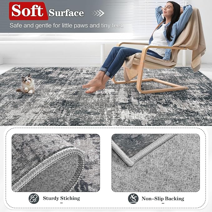 5x7 Area Rugs for Living Room: Washable Modern Abstract Rug Soft Non Slip Rug Indoor Low Pile Carpet for Bedroom Dining Room Home - Black Grey Brown