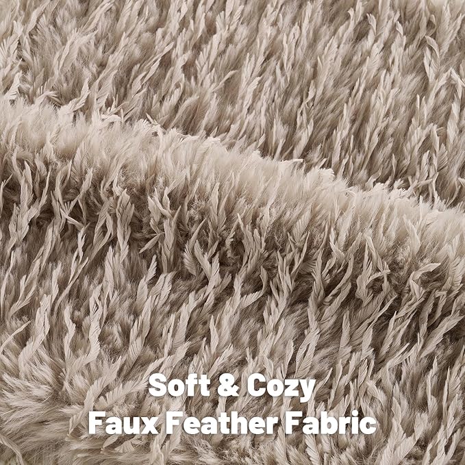 FUTEI Khaki Decorative Throw Pillow Covers 24x24 Inch Set of 2,Soft Fluffy Faux Feather Texture European Cushion Cases,Modern Home Luxury Decor for Couch Bed Living Room