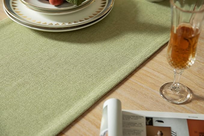 ZeeMart Burlap Style Farmhouse Table Runners 48 Inches Long, Sage Green Rustic Woven Dining Table Runner for Everyday Use, 14x48 Inches, Light Sage Green