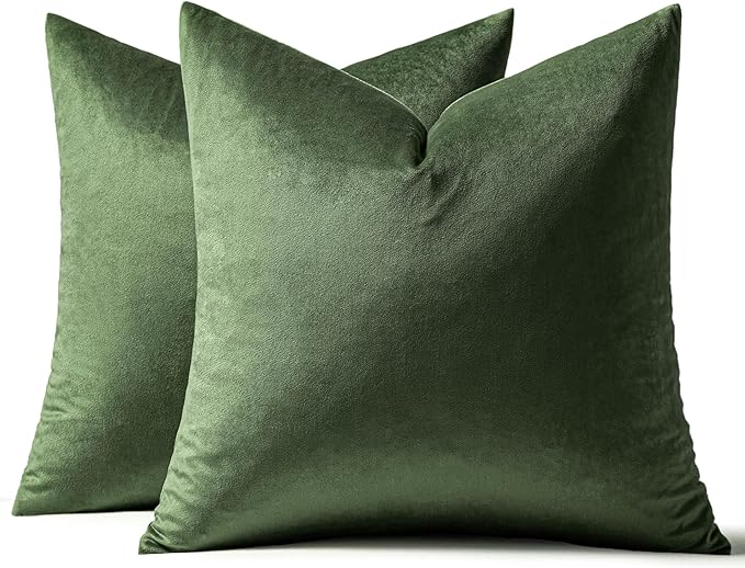 MIULEE Pack of 2 Moss Green Velvet Throw Pillow Covers 20x20 Inch Soft Solid Decorative Square Set Cushion Cases for Spring Couch Sofa Bedroom