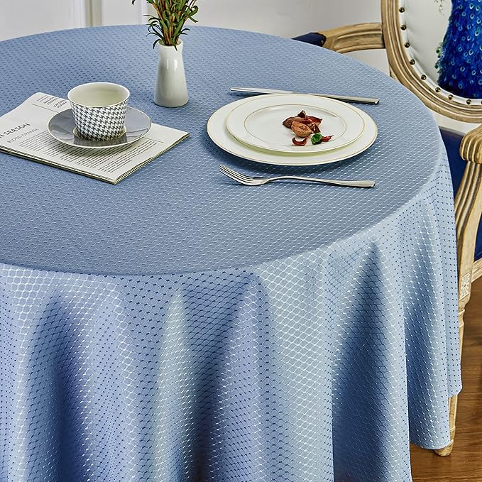 Rectangle Table Cloth Linen Farmhouse Stainproof Waterproof Washable Polyester Oblong Rectangular Fabric Table Cover for Kitchen Dining Dinner (Light Blue, Round 70'' Inch)