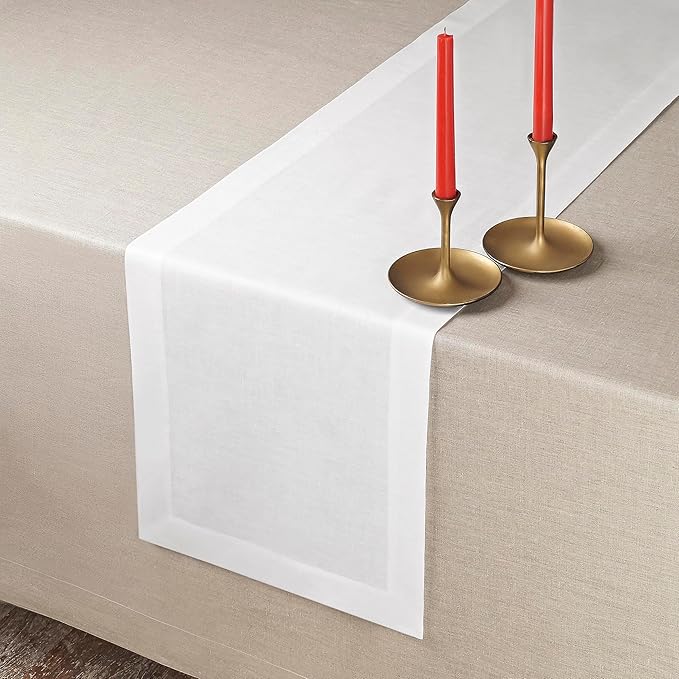 D'Moksha Homes Linen White Table Runner 48 Inches - 100% Pure Linen Table Runner 14 x 48 Inch for Coffee Tables, Dresser, Fall, Thanksgiving, Christmas, Holiday - Machine Washable
