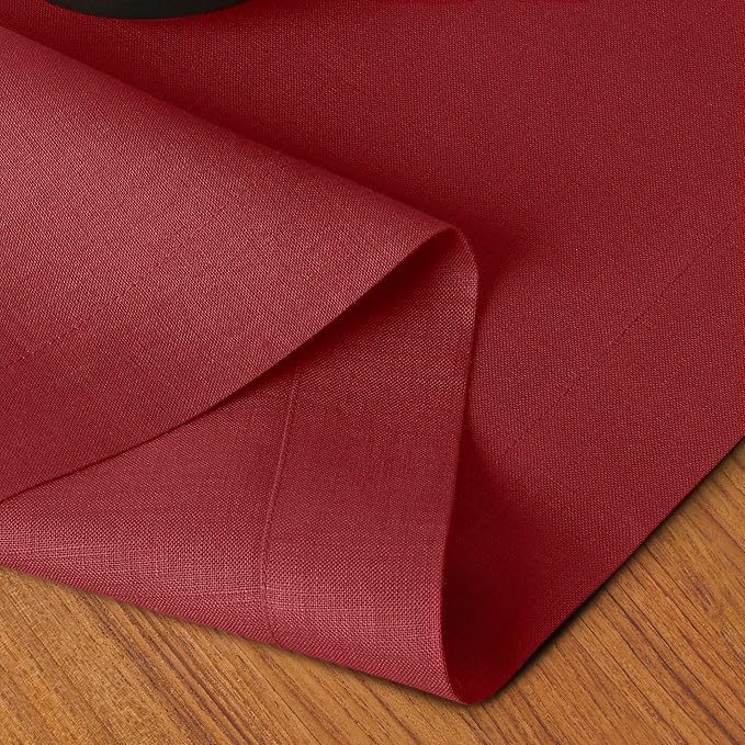 D'Moksha Homes Linen Red Table Runner 84 Inches Long - 100% Pure Linen 14 x 84 Inch Table Runner for Dining, Fall, Thanksgiving, Christmas, Holiday - Machine Washable