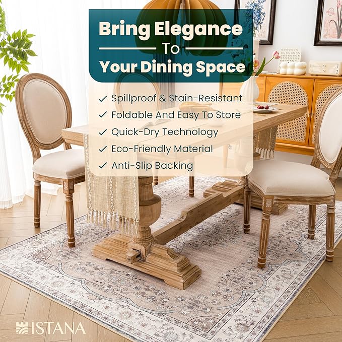 Istana 4x6 Rug - Beige Grey & Light Cream Area Rugs 4x6 - Kid & Pet Friendly Machine Washable Rugs - 4 x 6 Area Rug Non Slip & Non Shedding Area Rug - Foldable Rug for Room for Bedroom