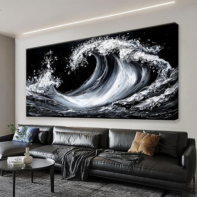Suconvng Canvas Wall Art Decor Pictures Large White Sea Wave Abstract Wall Art Print Modern Abstract Wall Art Painting Pictures For Living Room Home Kitchen Office Artwork 29 X 58 Inch