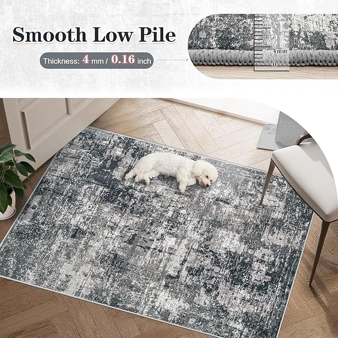 5x7 Area Rugs for Living Room: Washable Modern Abstract Rug Soft Non Slip Rug Indoor Low Pile Carpet for Bedroom Dining Room Home - Black Grey Brown