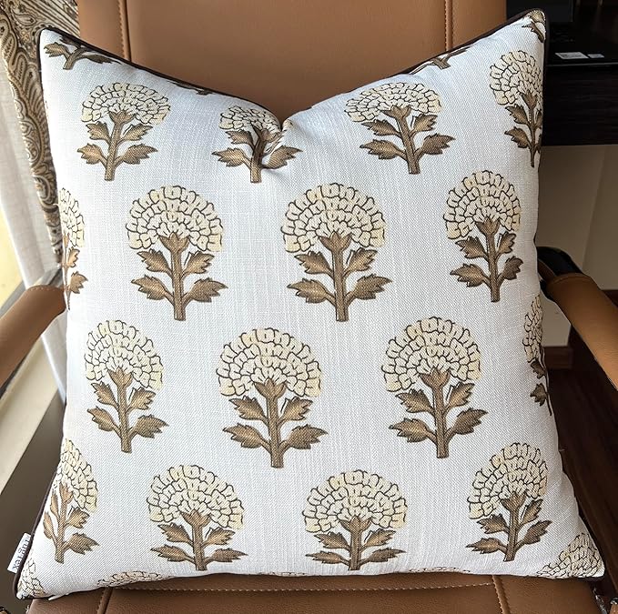 Babur Floral Printed Decorative Square Accent Throw Pillow Cover - Decor for Living Room, Sofa, Chair, Patio, Car, Balcony, Bench, Porch, Nursery, Office, Bedroom - 18x18 Inches, Brown