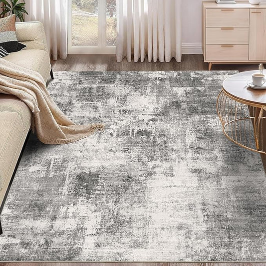 6x9 Modern Abstract Rug Washable Area Rugs for Living Room Bedroom Dining Room Non-Slip Low Pile Neutral Large Rug Soft Indoor Floor Carpet, Gray